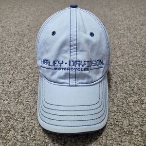 Vtg Harley Davidson Women's Light Denim Baseball Hat- Light Blue Chambray Velcro